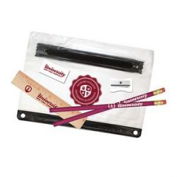 Clear Translucent Pouch School Kit (2 Pencils, 6" Ruler, Eraser, Sharpener)