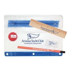 Clear Translucent Pouch School Kit w/ Pencil, 6" Ruler, Eraser & Sharpener
